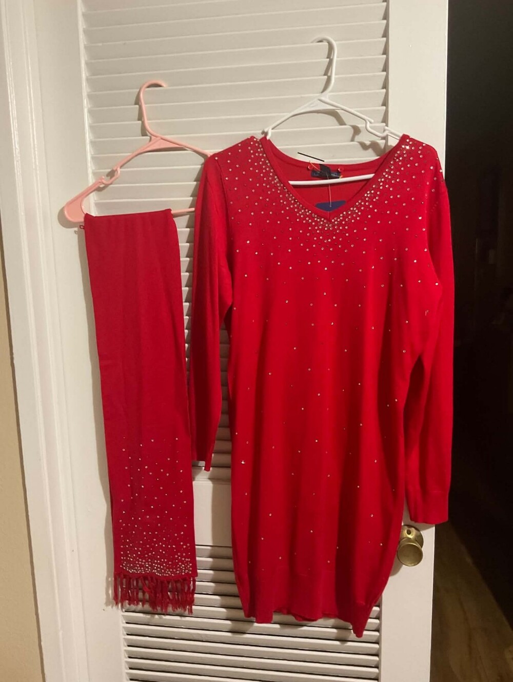 Red Set Dress with Rhinestone Accent - Picture 1 of 2